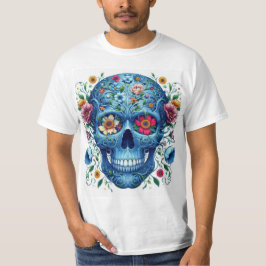 Calavera azul con flores t shirt