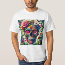 Calavera Azul Floral: Estilo Vibrante T Shirt