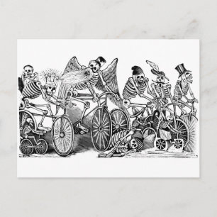 Calavera Bicyclists circa late 1800's Mexico Vykort