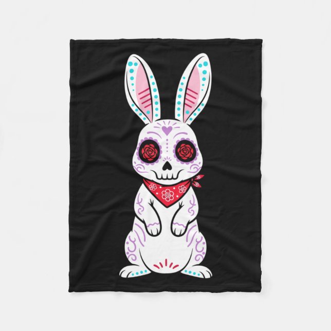 Calavera Bunny Rabbit Socker Skalle Dag För Fleecefilt (Framsidan)