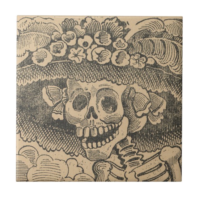 Calavera Catrina (Dapper Skeleton) (Elegant Skull) Kakelplatta (Framsidan)