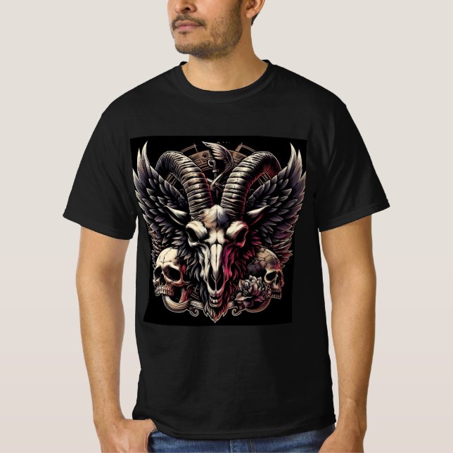 Calavera del Macho Cabrío con Alas - Diseño Intrép T Shirt (Framsida)