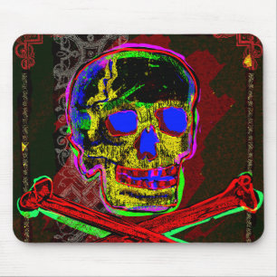 Calavera Dödskalle pGeek NFT-konst Röd Svart Blå Musmatta