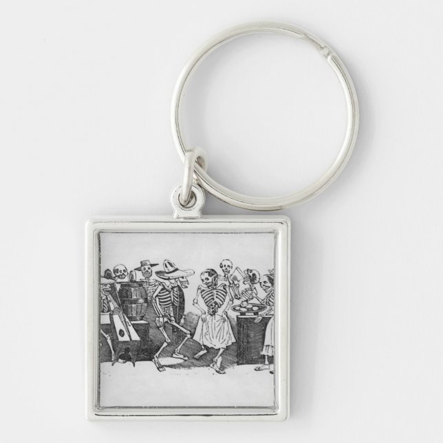 Calavera du jarabe d'outretombe fyrkantig silverfärgad nyckelring (Framsidan)