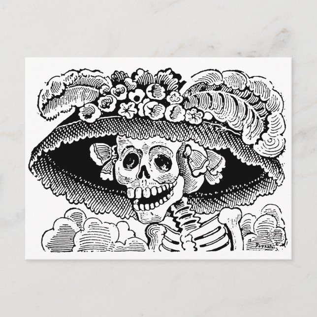 Calavera Garbancera av José Guadalupe Posada Vykort (Framsida)