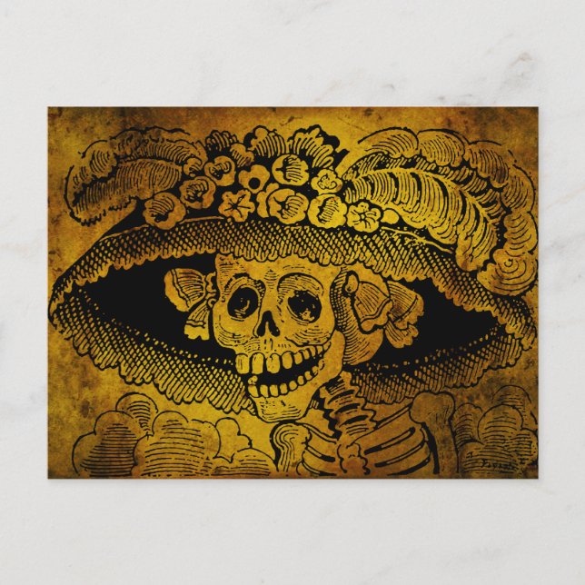 Calavera Garbancera av José Guadalupe Posada Vykort (Framsida)