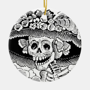 Calavera Garbancera (Catrina) vid José Posada Julgransprydnad Keramik