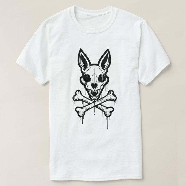 Calavera Gótica de Perro / Zorro con Huesos Cruzad T Shirt (Design framsida)