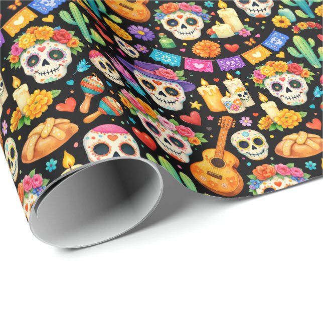 Calavera Natt Fiesta  Presentpapper (Rullad Hörn)