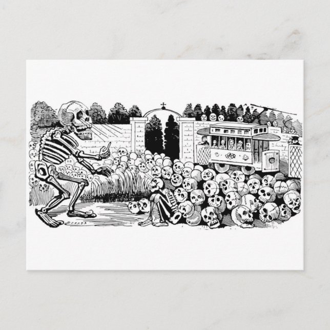 Calavera of the Trolley Cars c. 1907, Mexiko Vykort (Framsida)