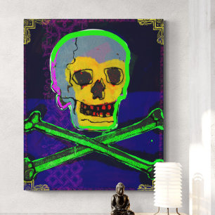 Calavera Skull Blått NFT Art White Guld Grönt Canvastryck