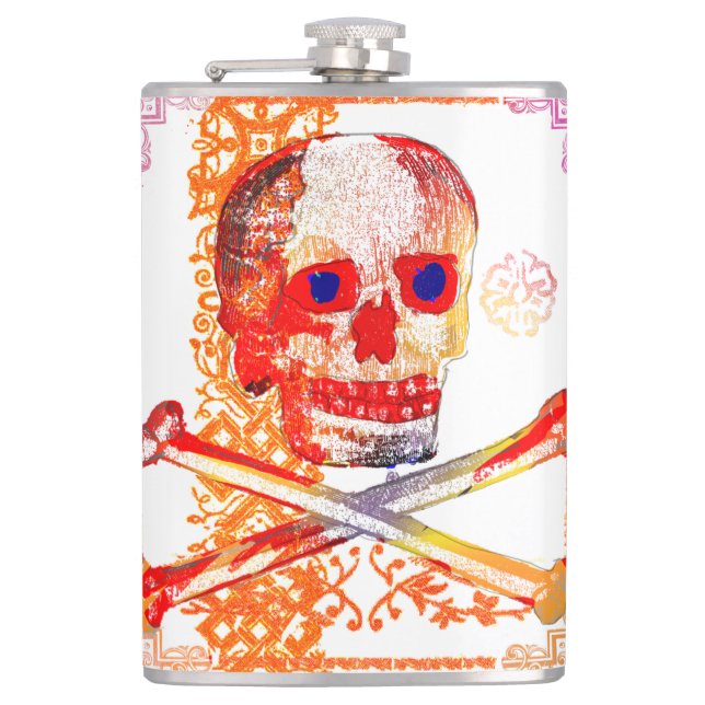 Calavera Skull Bredd Orange Blåblå Öga Fickplunta (Framsidan)