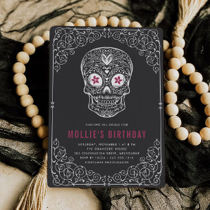 Calavera Skull Dia de los Muertos Födelsedagsfest Inbjudningar