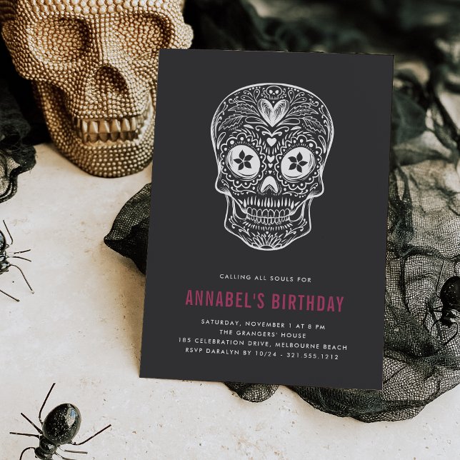 Calavera Skull Dia de los Muertos Födelsedagsfest Inbjudningar (Skapare uppladdad)