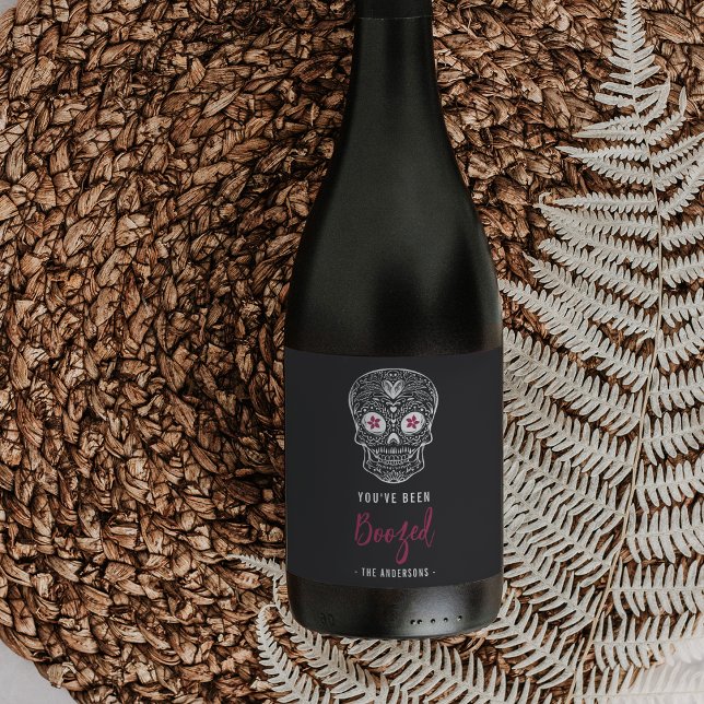 Calavera Skull Du har varit Boozed Halloween Vinflaska Etikett (Skapare uppladdad)