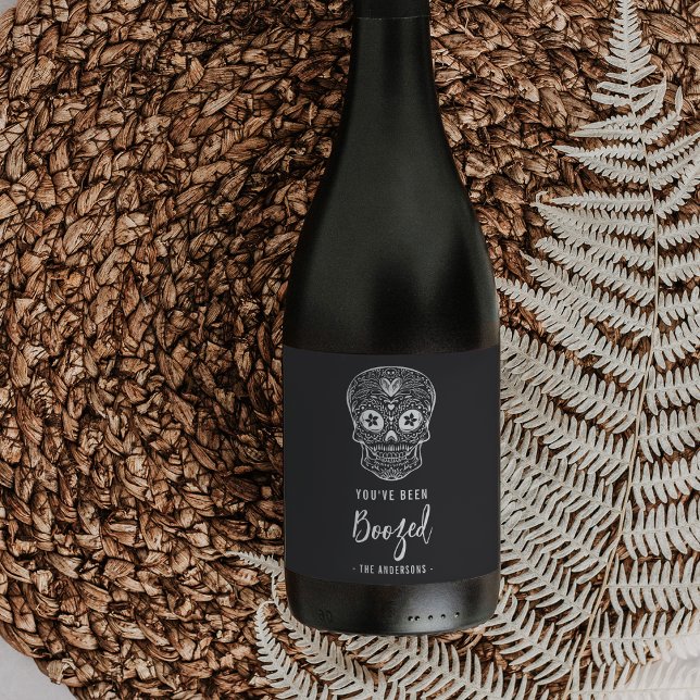 Calavera Skull Du har varit Boozed Halloween Vinflaska Etikett (Skapare uppladdad)