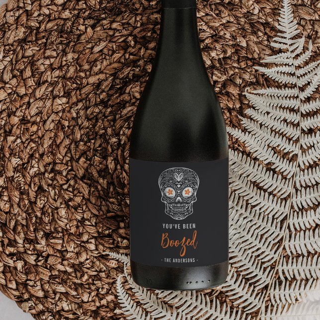Calavera Skull Du har varit Boozed Halloween Vinflaska Etikett (Skapare uppladdad)