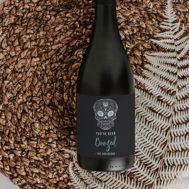 Calavera Skull Du har varit Boozed Halloween Vinflaska Etikett (Skapare uppladdad)
