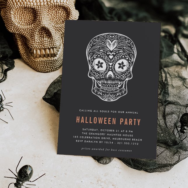 Calavera Skull Halloween fest Inbjudningar (Skapare uppladdad)