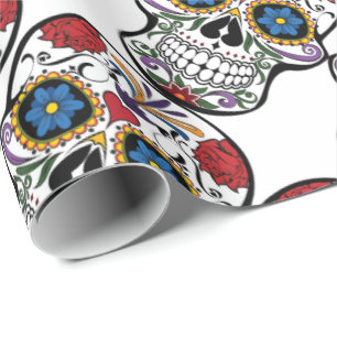 Calavera Sugar Skull Funny Blommigt Rött vitt bl Presentpapper