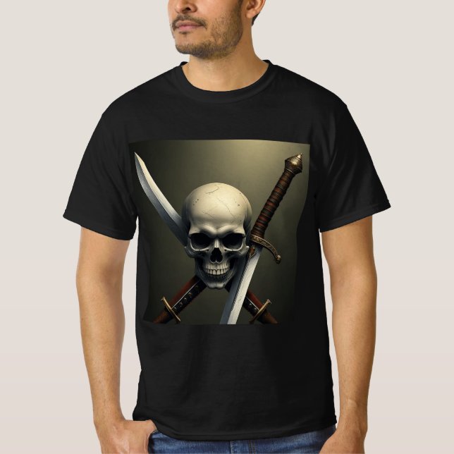 Calavera y Espadas: Diseño Rebelde T Shirt (Framsida)