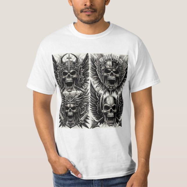 Calaveras Aladas: Diseño Único de 4 Estilos T Shirt (Framsida)