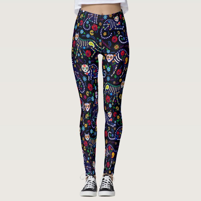 Calaveras Cats Day of the dead Pop Leggings (Framsida)