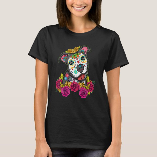 Calaveras De Socker Pitbull Dia De Los Muertos Hun T Shirt (Framsida)