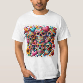 Calaveras Mexicanas con Corazones y Flores T Shirt