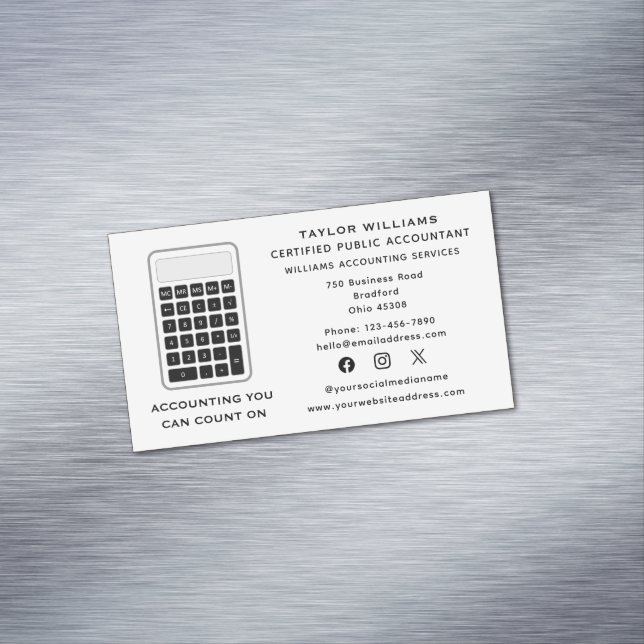 Calculator Accountant Money Acutuary Social Media Magnetiska Visitkort (In Situ)