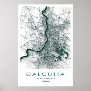 Calcutta/Kolkata Karta Poster Väster Bengal Indi