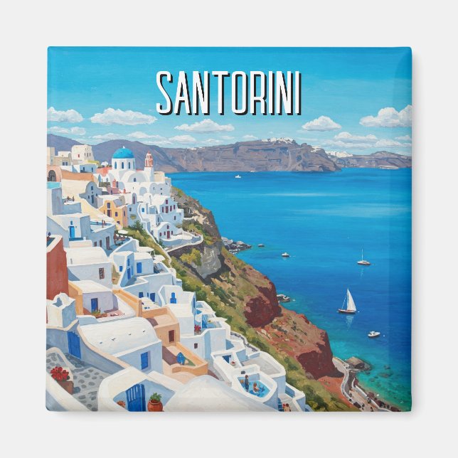 Caldera View Santorini Greece Cyclades Travel Magnet (Framsidan)