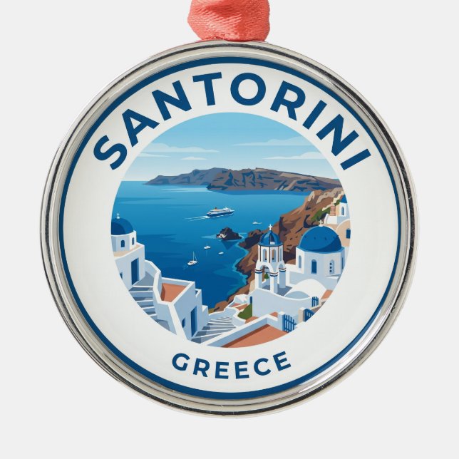 Calderautsikt Santorini Grekland Julgransprydnad Metall (Framsidan)