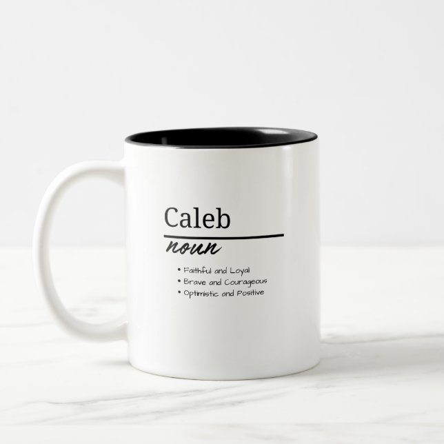 Caleb, Pojke Personalized Namndefinition Två-Tonad Mugg (Vänster)
