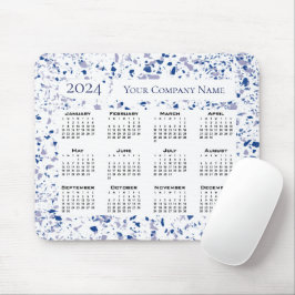 Calendar 2024 Blue White Grått Terrazzo Anpassning Musmatta