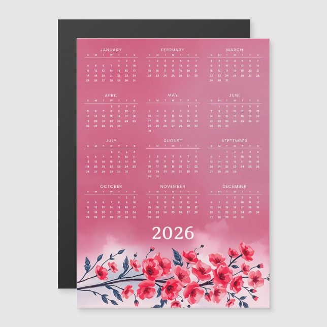 Calendar 2026 with flowers (Fram/baksida)