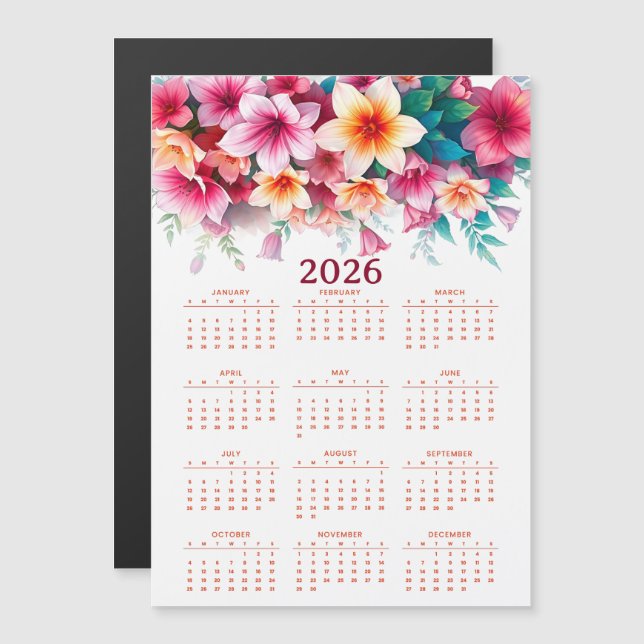 Calendar 2026 with flowers (Fram/baksida)