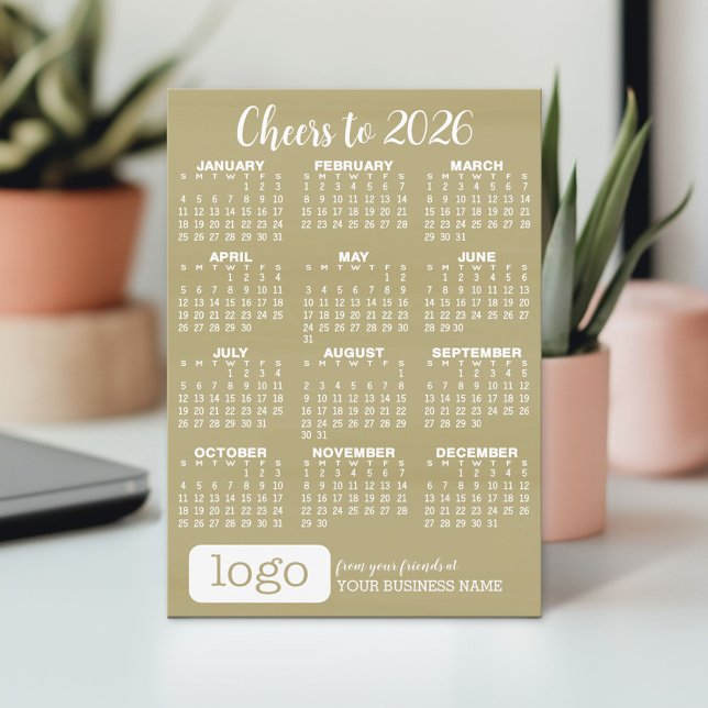Calendar Cheers - Guld Dots with Business Logotyp Julkort (2026 Calendar on a Holiday Card)