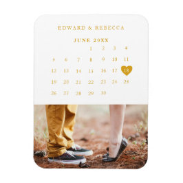 Calendar Elegant Guld Photo Bröllop spara datum Magnet