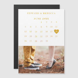 Calendar Elegant Guld Photo Bröllop spara datum Magnetisk Inbjudningskort