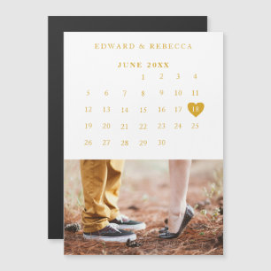 Calendar Elegant Guld Photo Bröllop spara datum Magnetisk Inbjudningskort