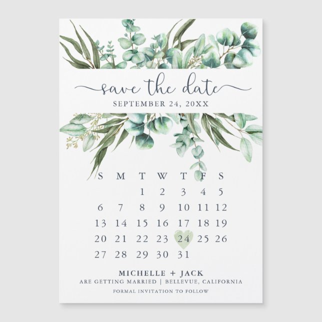 Calendar Eucalyptus Simple Spara datum magneter (Framsida)
