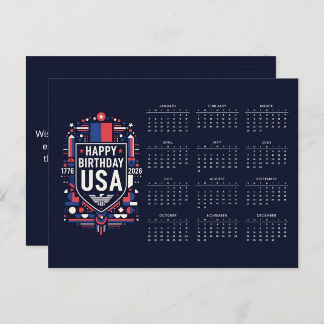 Calendar Grattis på födelsedagen USA 250 Helg Vykort (Fram/baksida)