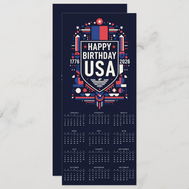 Calendar Grattis på födelsedagen USA 250 Julkort (Fram/baksida)
