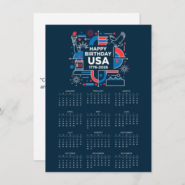 Calendar Grattis på födelsedagen USA 250 Julkort (Fram/baksida)