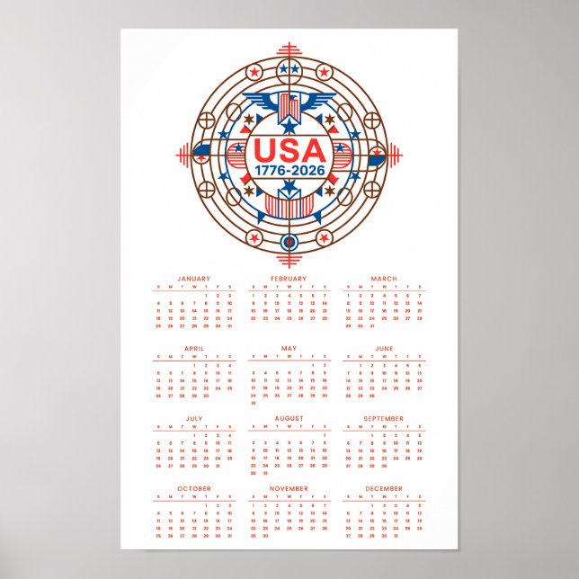 Calendar Grattis på födelsedagen USA 250 Poster (Framsidan)