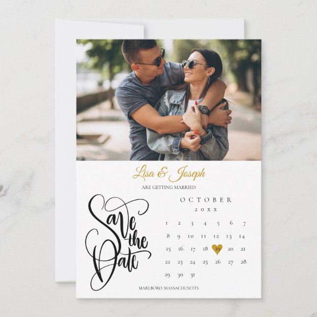 Calendar Guld Heart Photo Spara Datumet (Framsida)
