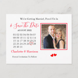 Calendar Heart Bröllop spara datum Photo Meddelande Vykort