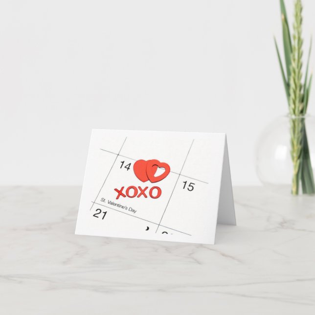 Calendar Hearts St. Valentine Day Card Helgkort (Framsida)