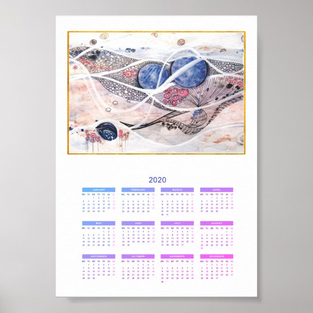 Calendar Modern Abstrakt Fullt År 2020 Galaxy Poster (Framsidan)